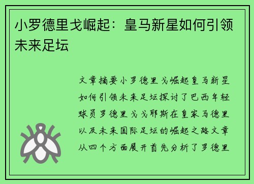 小罗德里戈崛起：皇马新星如何引领未来足坛